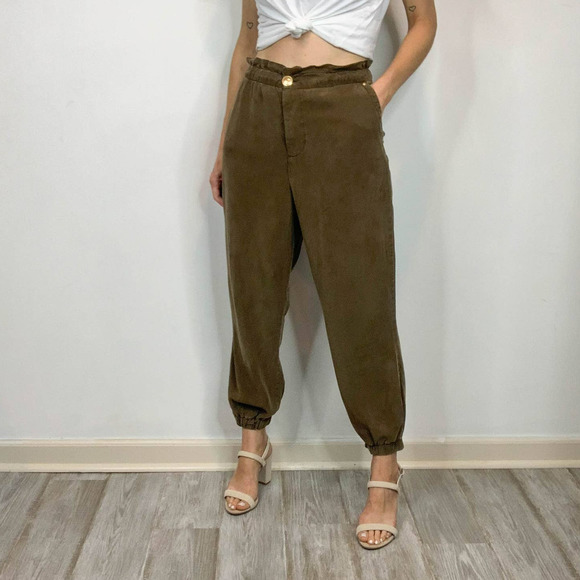 NWOT ZARA high waist joggers lyocell paper bag waist cabincore - Picture 2 of 12